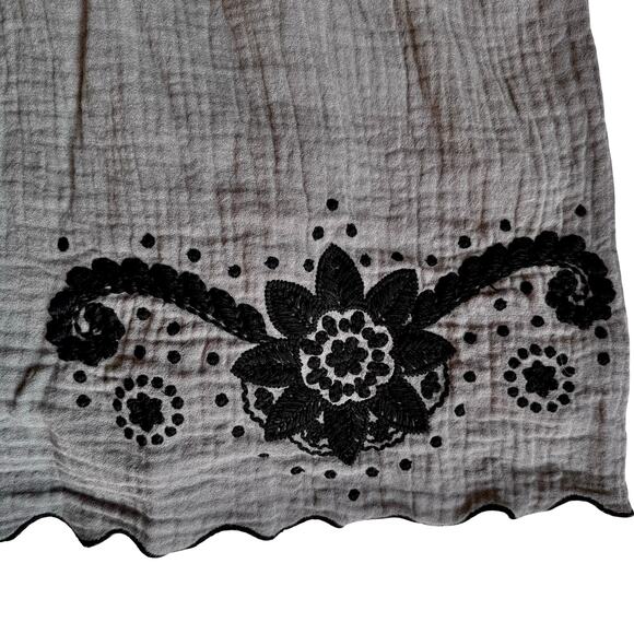 Manoush Boho Embroidered Peasant Top Gray Black Cotton Blouse Size L - Picture 5 of 11